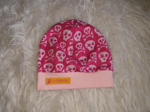 Beanie Kopfumfang 44-46cm "Skulls rosa"